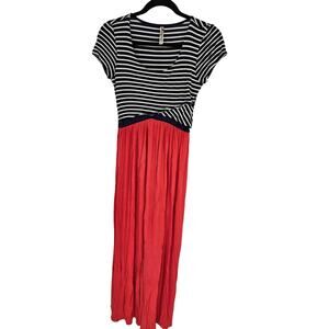 Espresso Women's Blue & White Striped Short Sleeve Fit & Flare Dress Size M